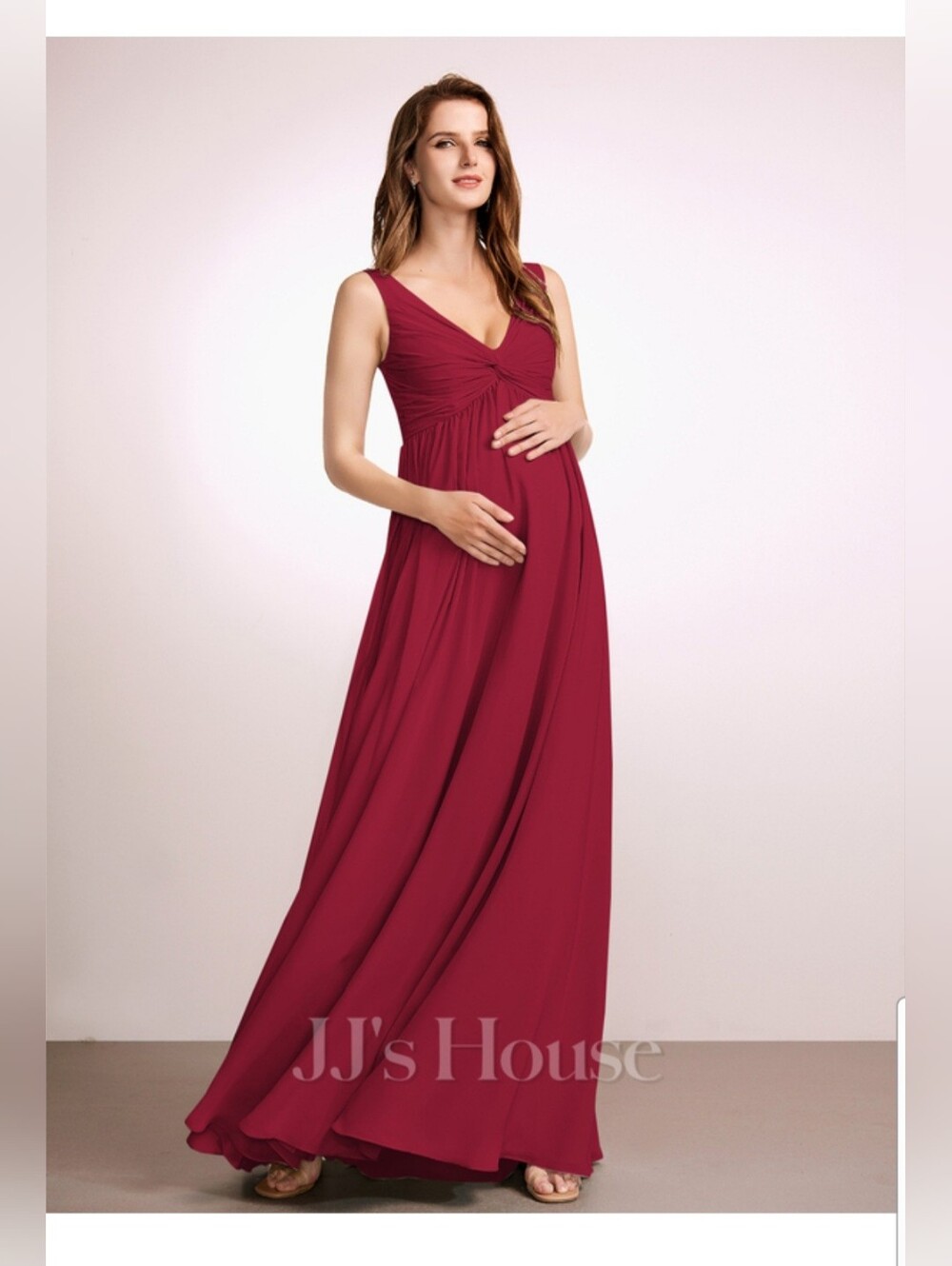 JJs House Burgundy Maternity V-Neck Gown
